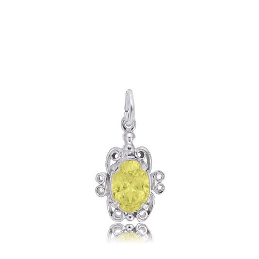Yellow Zircon CZ November Birthstone Filigree Charm in Sterling Silver