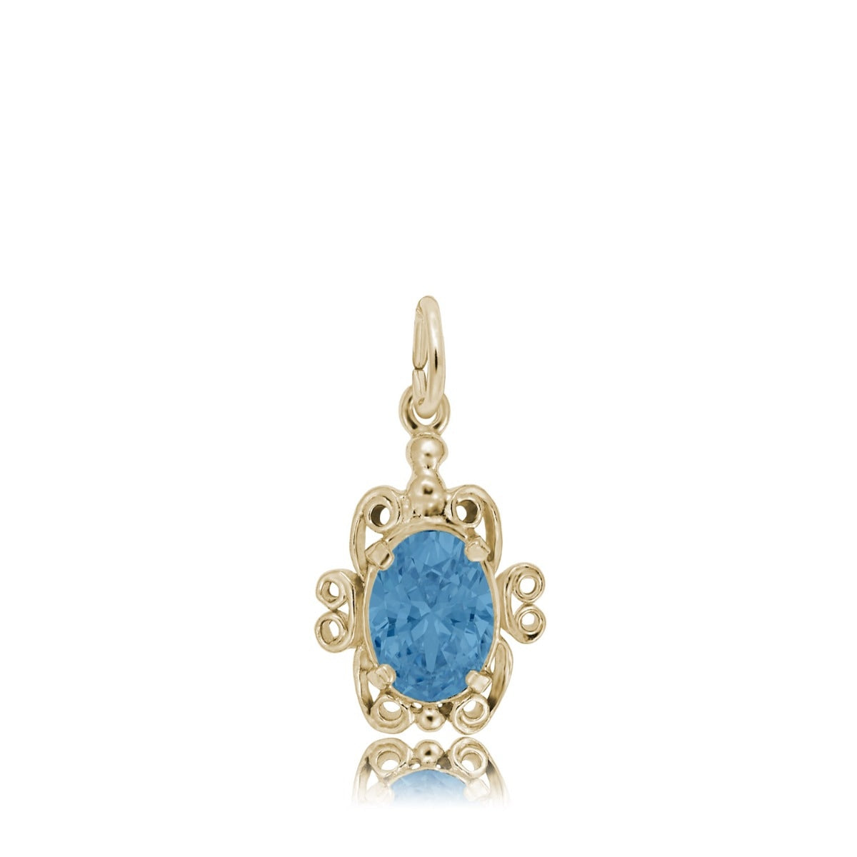 Blue Zircon CZ December Birthstone Filigree Charm in 14K Yellow Gold