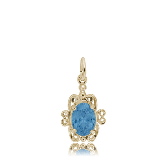 Blue Zircon CZ December Birthstone Filigree Charm in 14K Yellow Gold