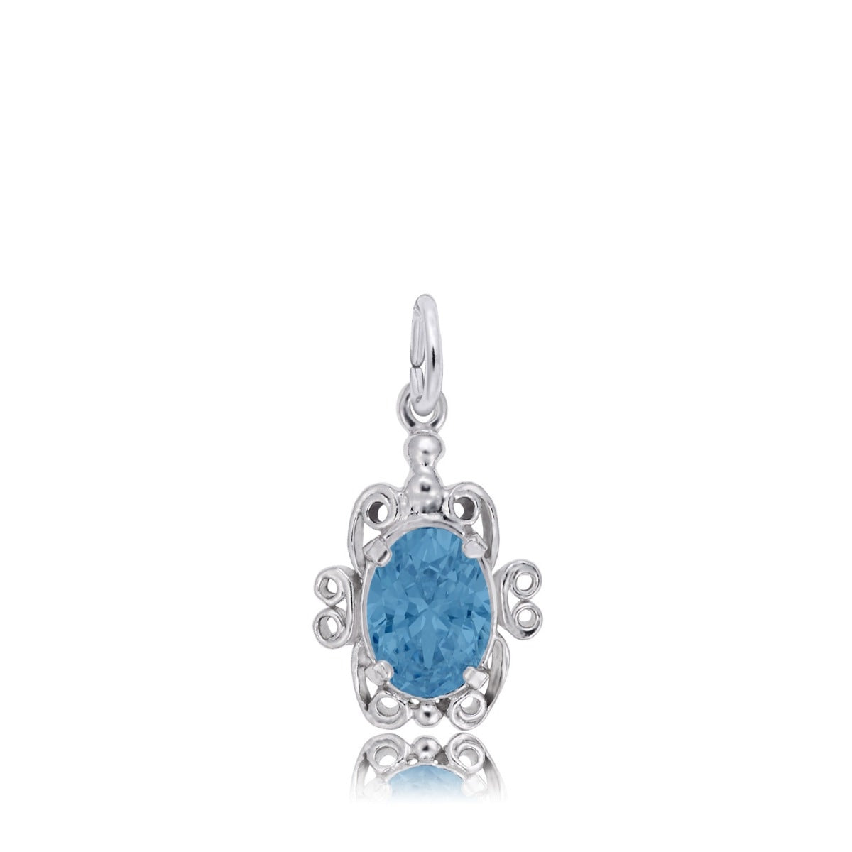 Blue Zircon CZ December Birthstone Filigree Charm in Sterling Silver