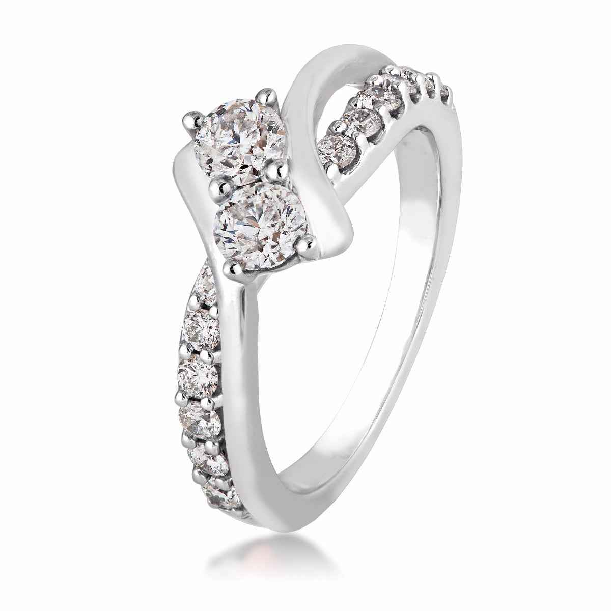 2BeLoved 1 ct. tw. Classic 2-Stone Diamond Anniversary Ring in 10K White Gold front view
