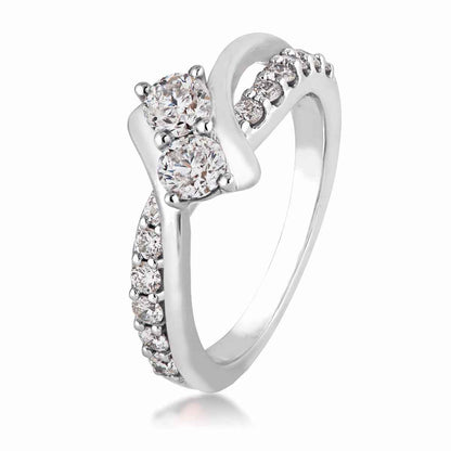 2BeLoved 1 ct. tw. Classic 2-Stone Diamond Anniversary Ring in 10K White Gold front view