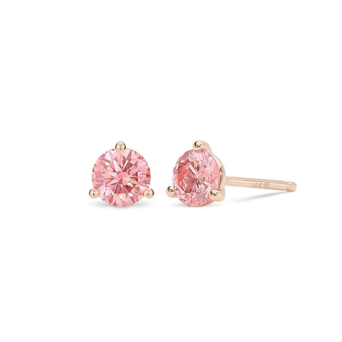 Lightbox 1 ct. tw. Lab-Grown Round Pink Diamond Solitaire Earrings in 10K Pink Gold