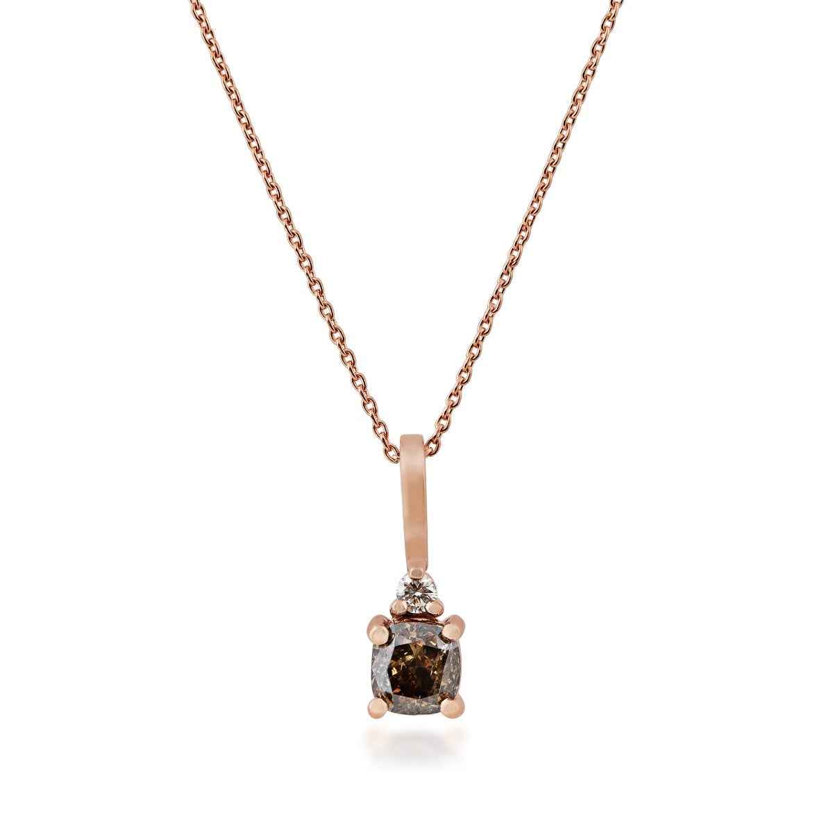 Mocha Lux 3/8 ct. tw. Cushion Cut Mocha and Round White Diamond Pendant in 14K Pink Gold