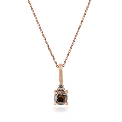 Mocha Lux 3/8 ct. tw. Cushion Cut Mocha and Round White Diamond Pendant in 14K Pink Gold