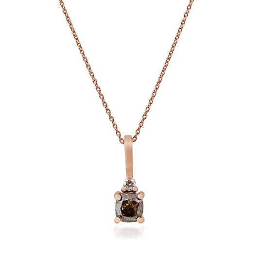 Mocha Lux 3/8 ct. tw. Cushion Cut Mocha and Round White Diamond Pendant in 14K Pink Gold
