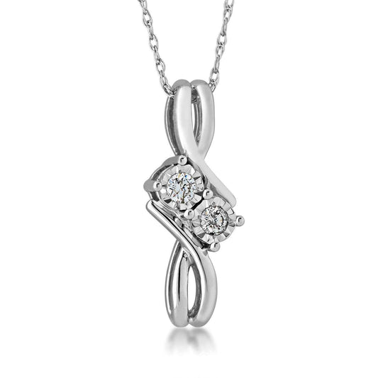 2BeLoved 1/10 ct. tw. 2 Stone Diamond Pendant in 10K White Gold
