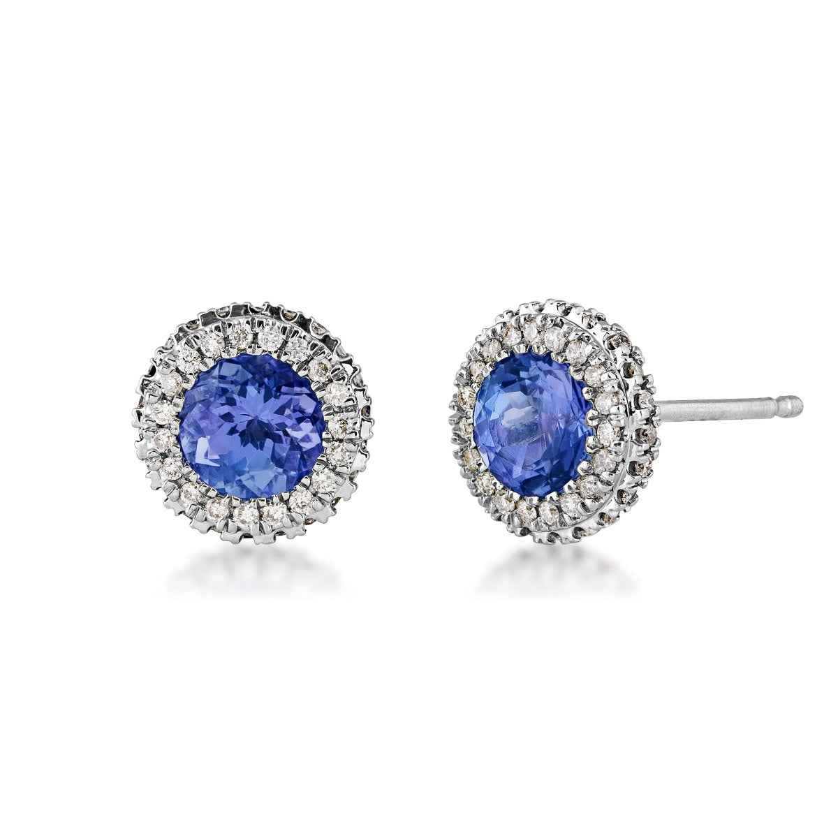 Tanzanite and 1/4 ct. tw. Diamond Halo Earrings in 14K White Gold