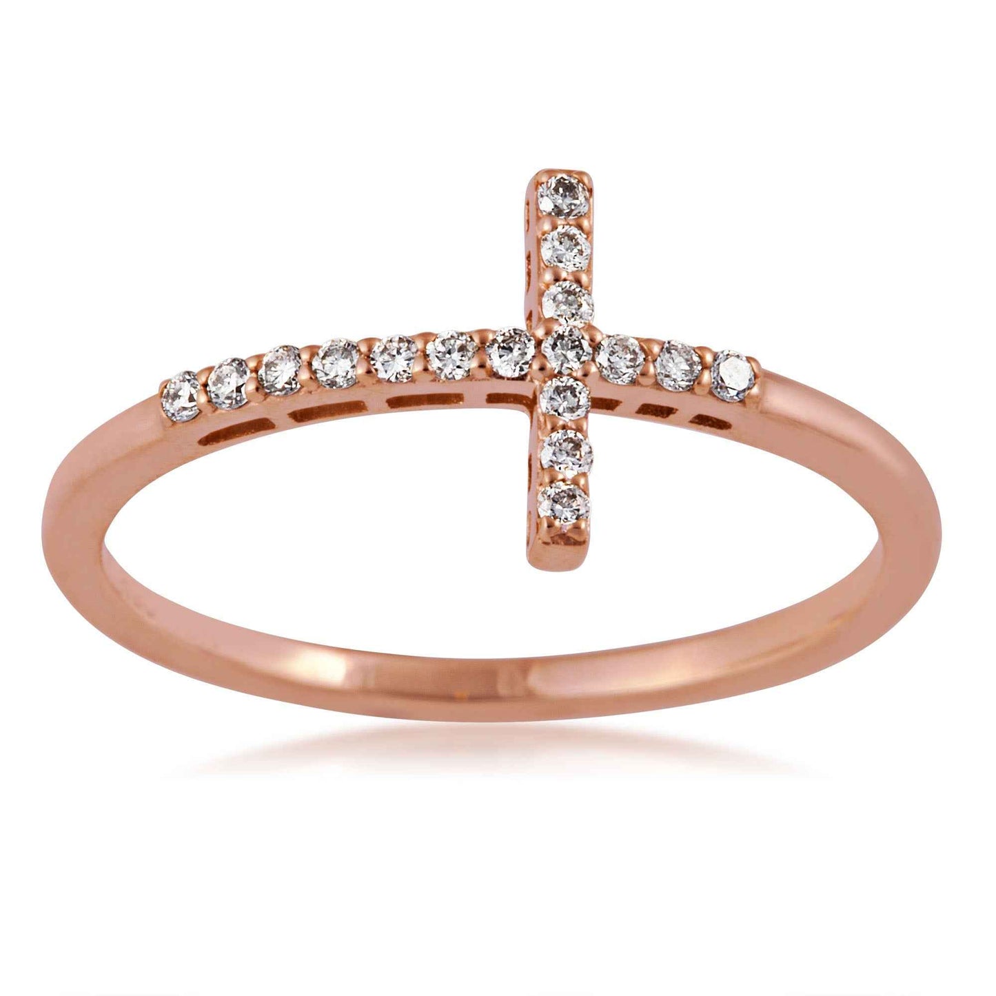 1/8 ct. tw. Diamond Pave Cross Ring in 10K Pink Gold