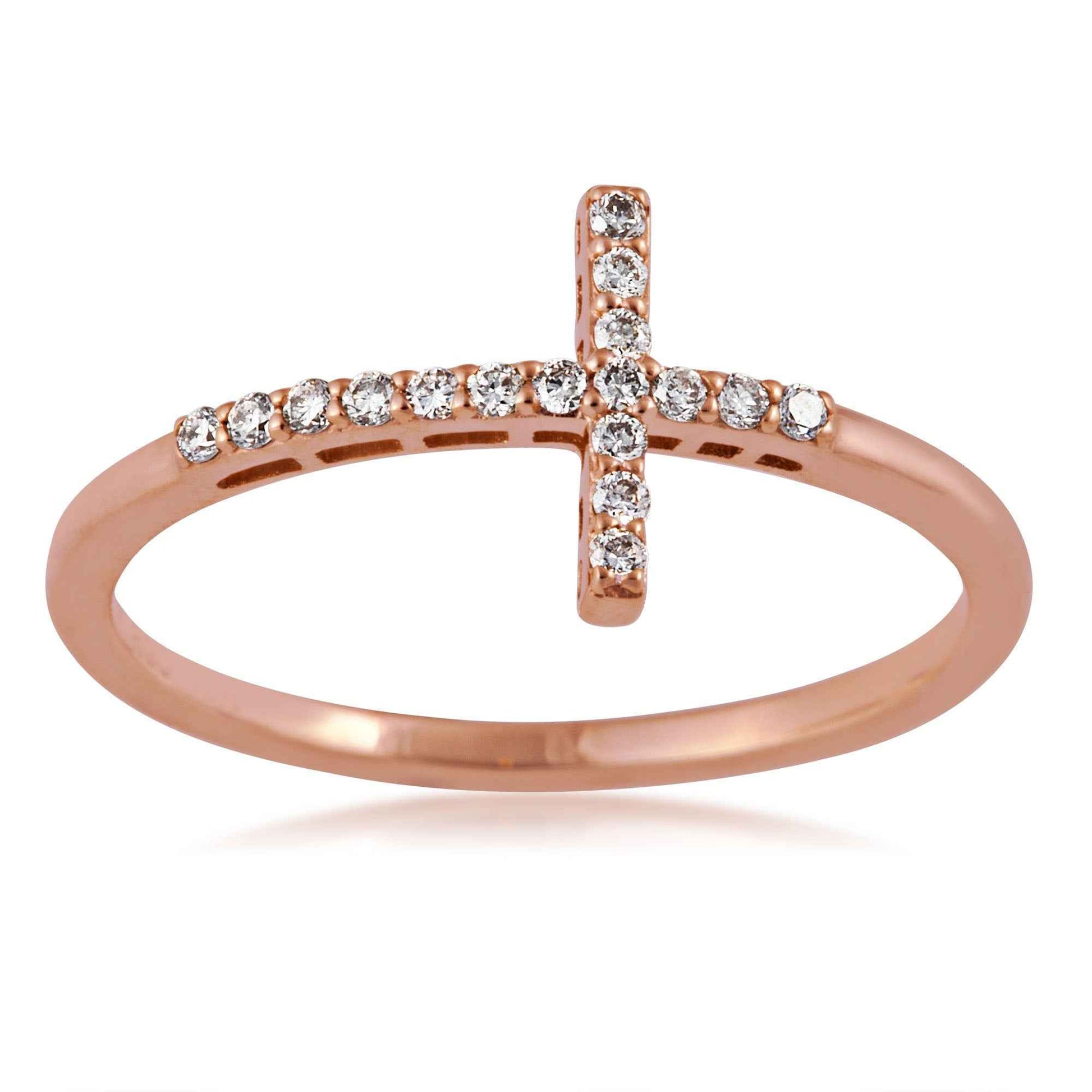 1/8 ct. tw. Diamond Pave Cross Ring in 10K Pink Gold
