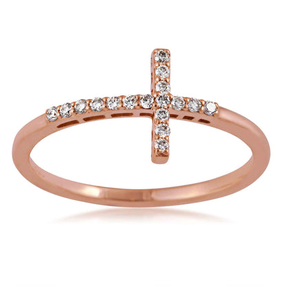 1/8 ct. tw. Diamond Pave Cross Ring in 10K Pink Gold