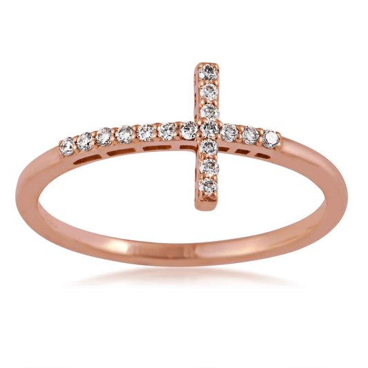1/8 ct. tw. Diamond Pave Cross Ring in 10K Pink Gold