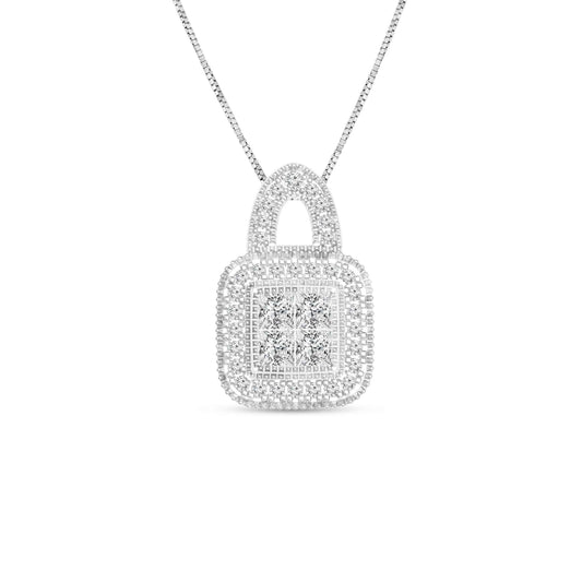 1/2 ct. tw. Diamond Cluster Square-Shaped Fashion Pendant in 10K White Gold