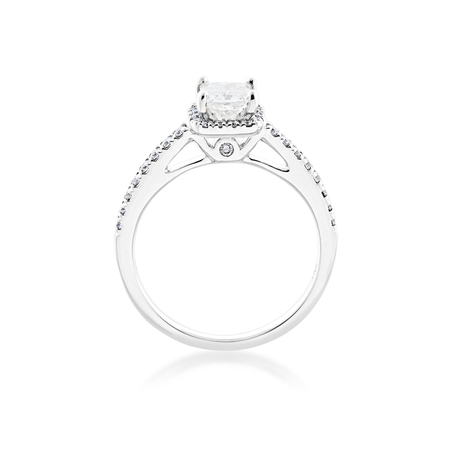Noventa 1 1/4 ct. tw. Princess Cut Diamond Halo Wedding Set with Undercarriage Cutout in 14K White Gold side profile
