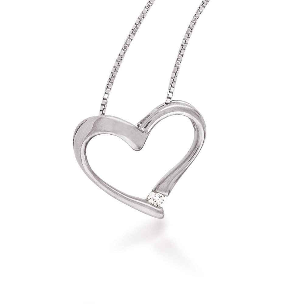 .04 ct. tw. Round Channel Set Diamond Heart Pendant in 14K White Gold