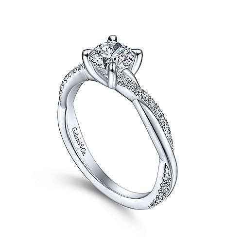 Gabriel & Co. 1/7 ct. tw. Round Brilliant Twist Semi-Mount Engagement Ring in 14K White Gold close-up detail