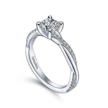 Gabriel & Co. 1/7 ct. tw. Round Brilliant Twist Semi-Mount Engagement Ring in 14K White Gold close-up detail