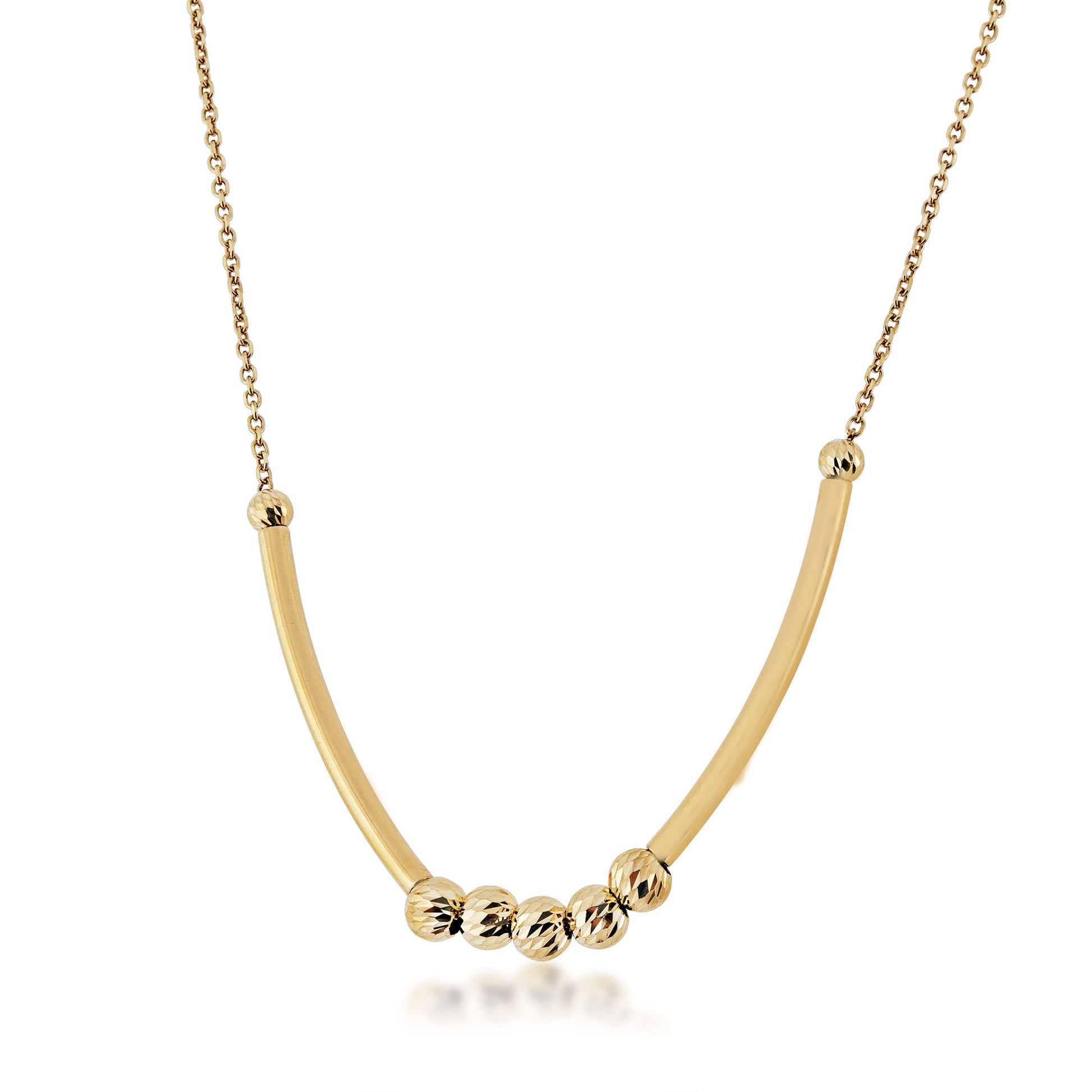 Ladies' Tube & Mirror Bead Necklace in 10K Yellow Gold