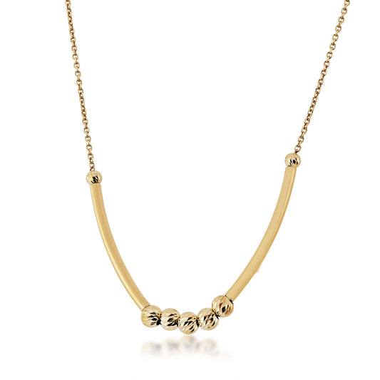 Ladies' Tube & Mirror Bead Necklace in 10K Yellow Gold