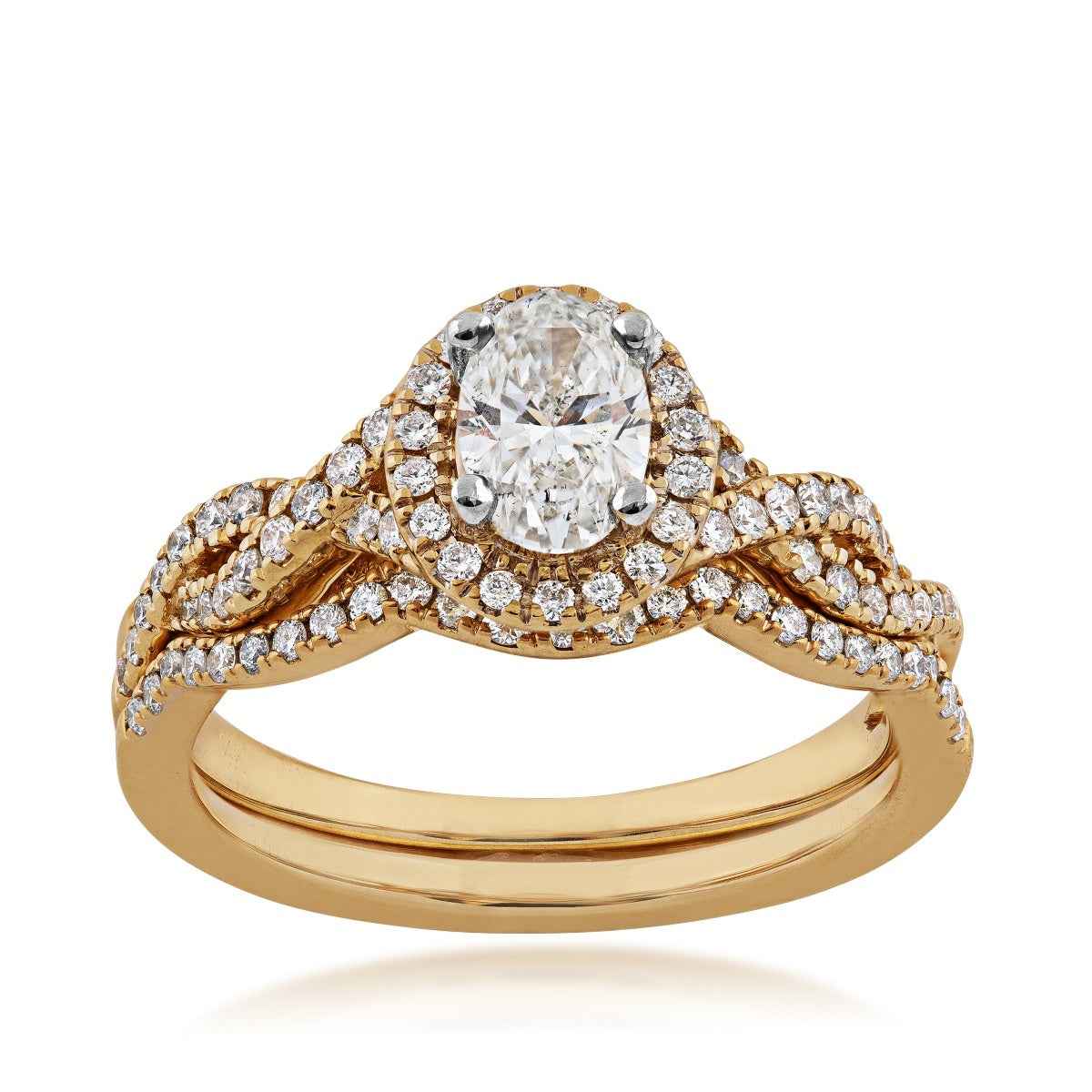 Amaura Collection 1 ct. tw Oval Halo Wedding Set with Side Twist Design in 14K Yellow Gold - 14Y-OV