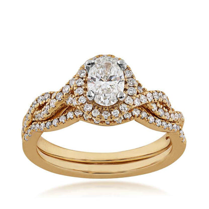 Amaura Collection 1 ct. tw Oval Halo Wedding Set with Side Twist Design in 14K Yellow Gold - 14Y-OV