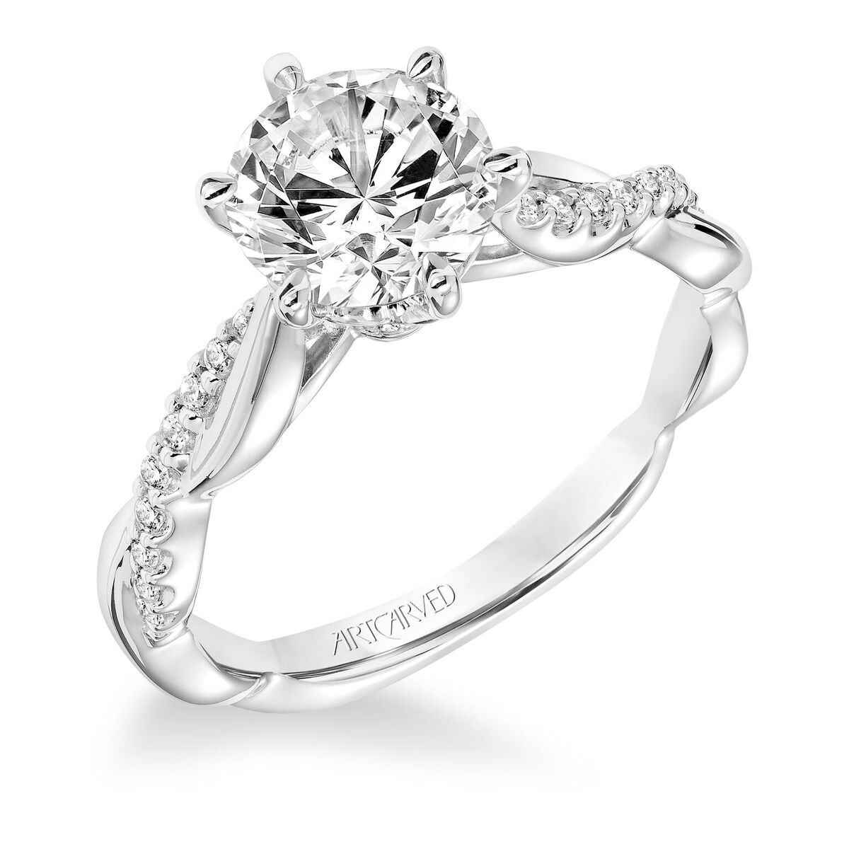 Artcarved Contemporary 1/7 ct. tw. Diamond Twist Semi-Mount Engagement Ring in 10K White Gold front view