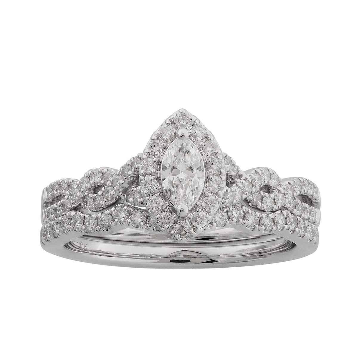 Amaura 5/8 ct. tw. Marquise Diamond Halo Infinity Band Wedding Set in 10K White Gold