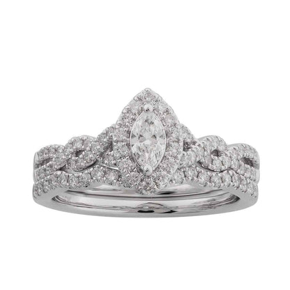 Amaura 5/8 ct. tw. Marquise Diamond Halo Infinity Band Wedding Set in 10K White Gold