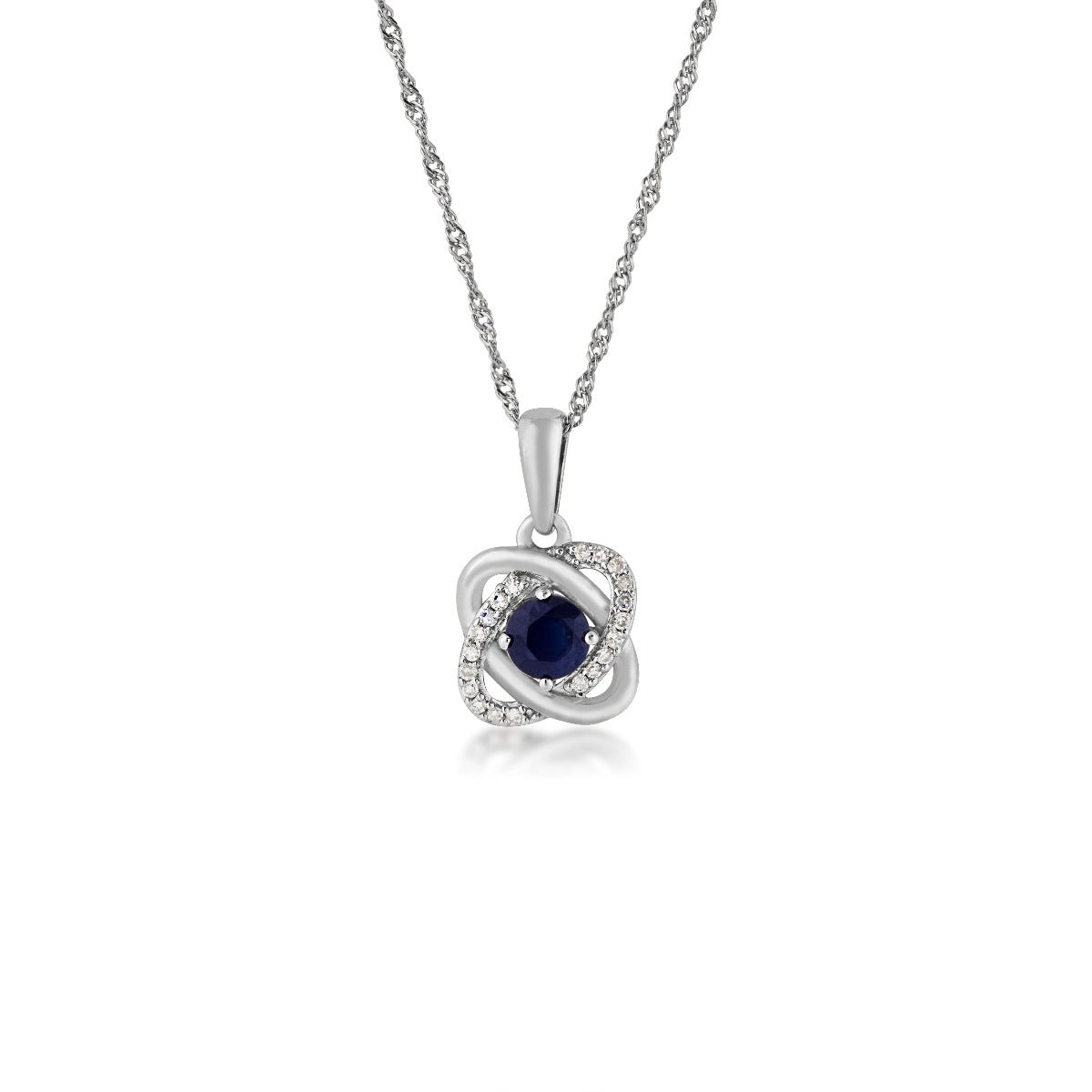 Love Knot Sapphire and .05 ct. tw. Diamond Pendant in 10K White Gold