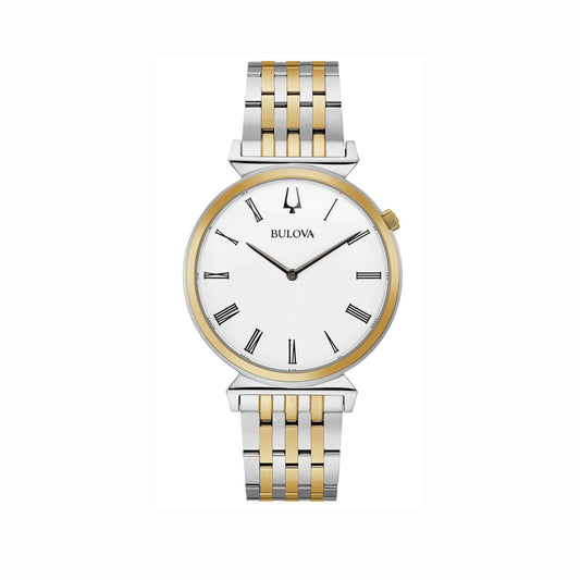 Bulova Men's Regatta Slim Analog Watch with White Dial and Two-Tone Stainless Steel Bracelet