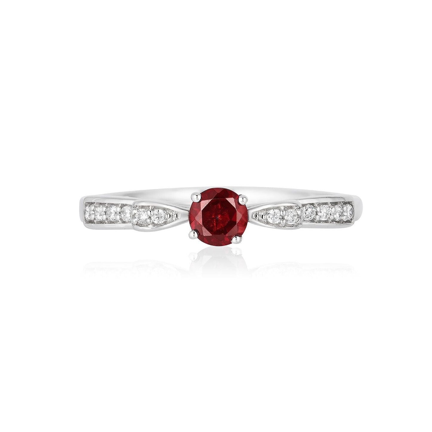 Enchanted Disney Snow White Garnet and 1/10 ct. tw. Diamond Bow Ring in Sterling Silver