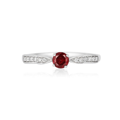Enchanted Disney Snow White Garnet and 1/10 ct. tw. Diamond Bow Ring in Sterling Silver