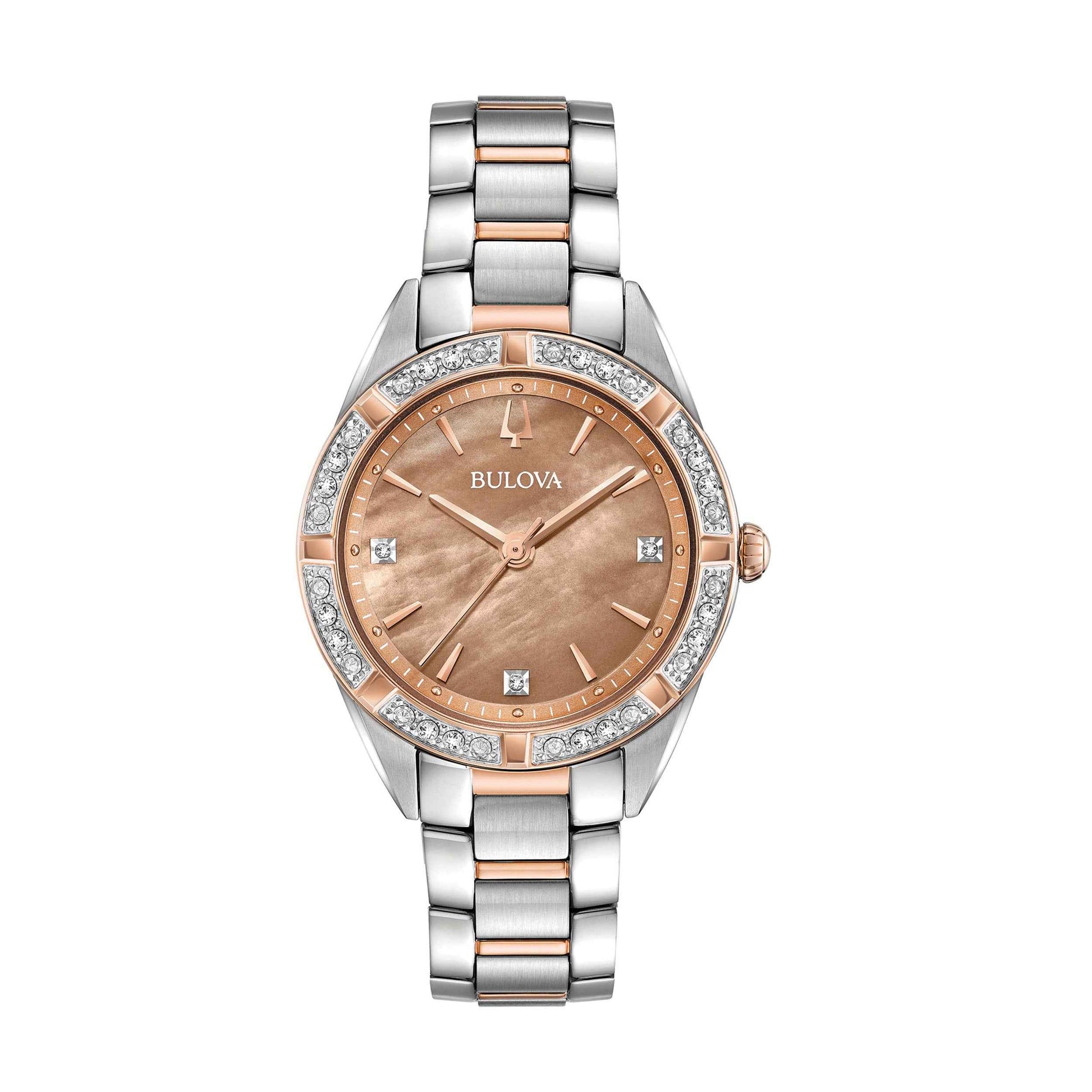 Bulova Ladies' Sutton Diamond Analog Watch with Mother-of-Pearl Dial and Two-Tone Bracelet Band