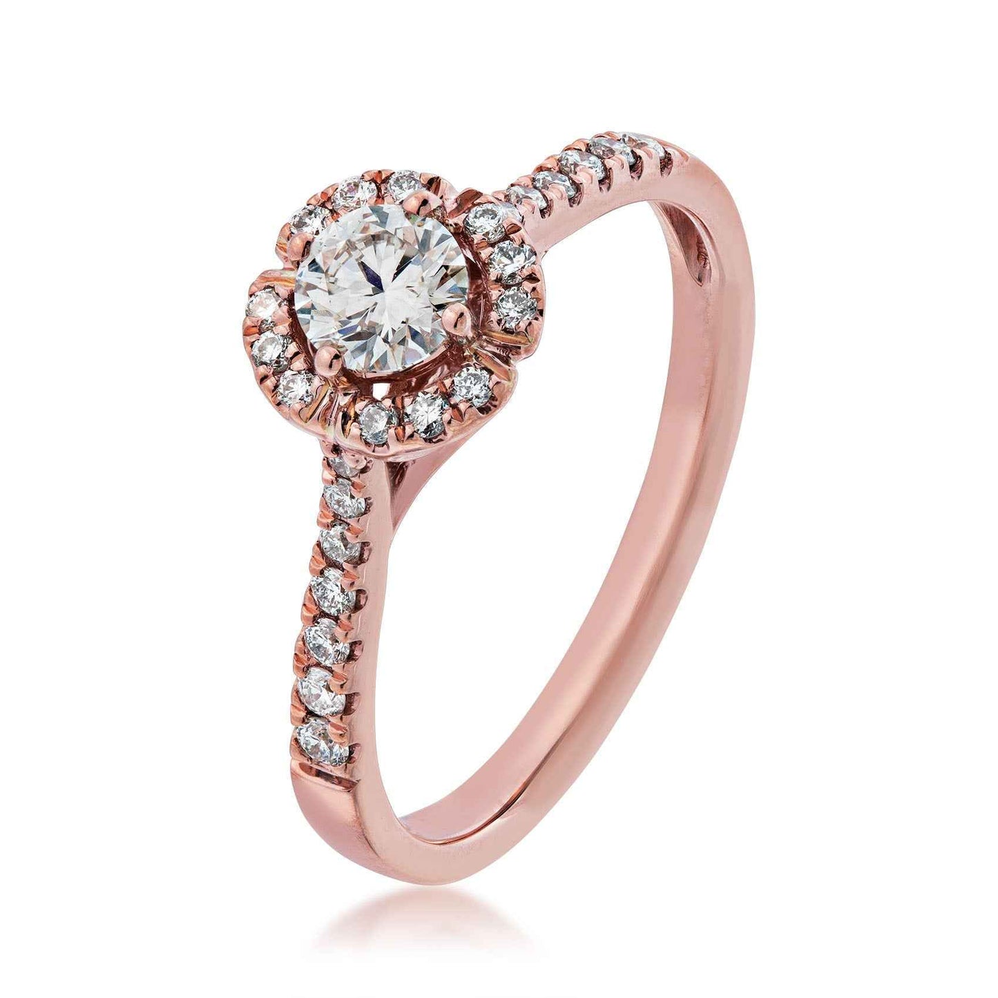 Canadian Rocks 1/3 ct. Round Diamond with 1/5 ct. Diamond Halo & Band Engagement Ring in 14K Pink Gold front view