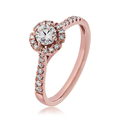 Canadian Rocks 1/3 ct. Round Diamond with 1/5 ct. Diamond Halo & Band Engagement Ring in 14K Pink Gold front view