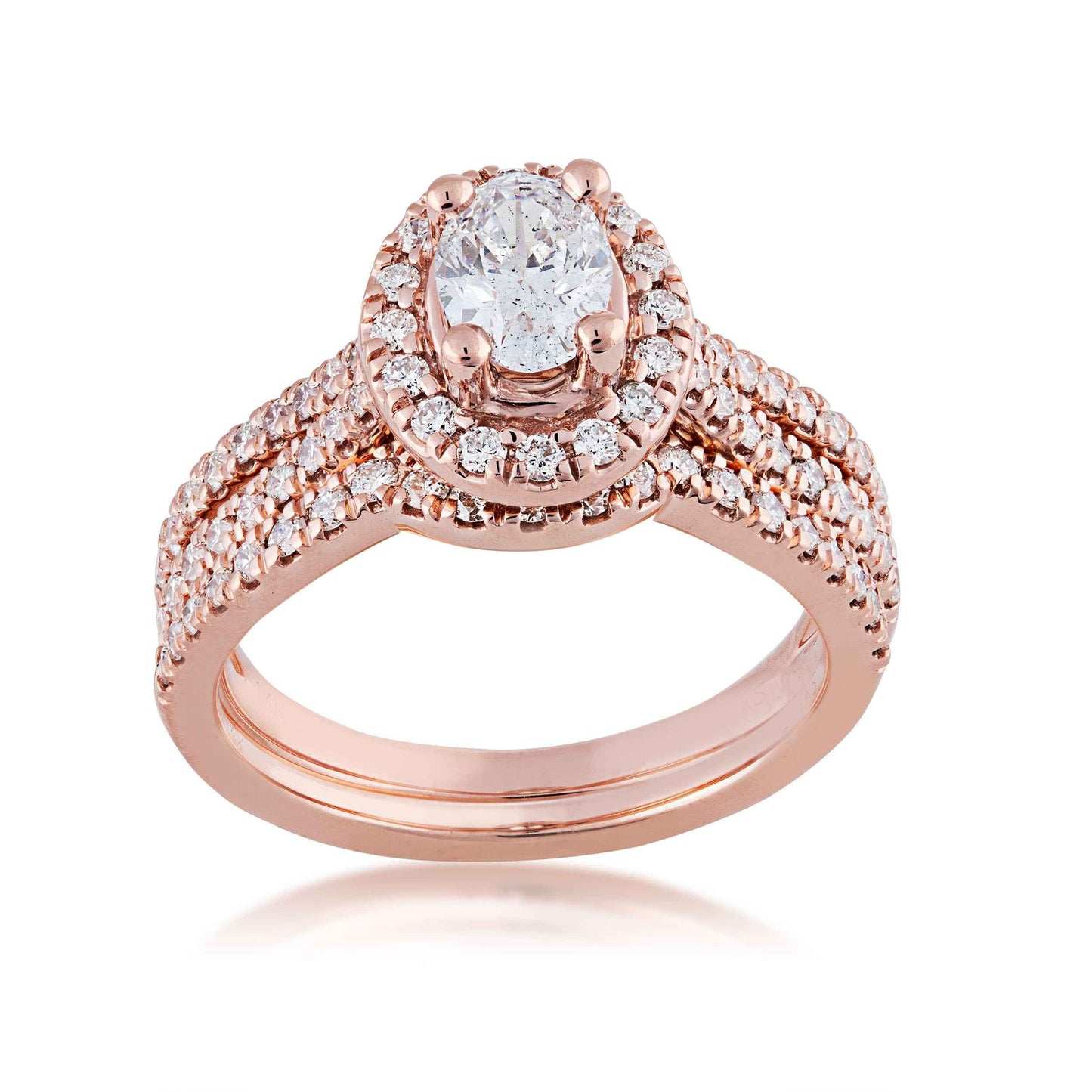 Noventa 1-1/2 ct. tw. Oval Halo Diamond Wedding Set with Cut-Out Accented Band in 14K Pink Gold