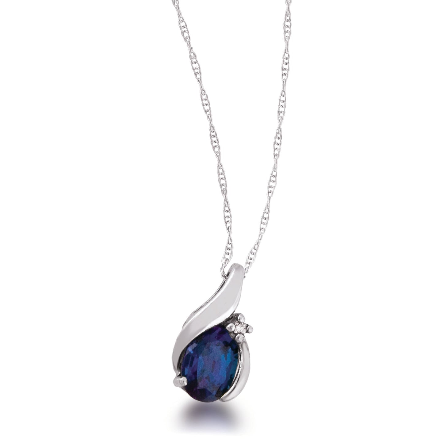 Created Oval Alexandrite with 1/100 ct. tw. Diamond Pendant in 10K White Gold