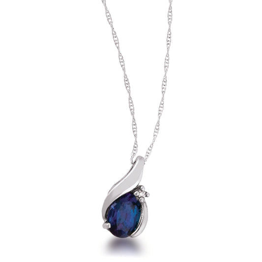 Created Oval Alexandrite with 1/100 ct. tw. Diamond Pendant in 10K White Gold