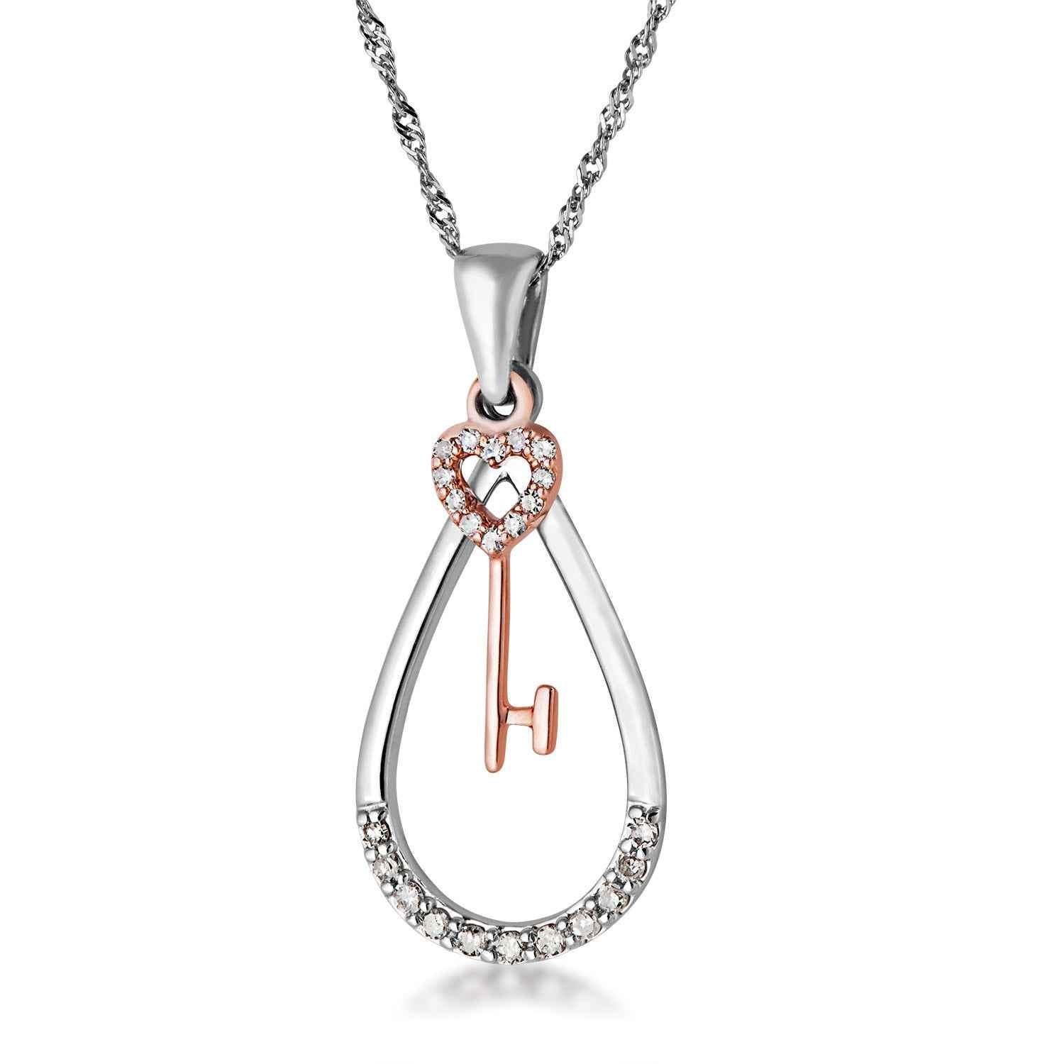 Diamond Key Necklace in 10K White and Pink Gold