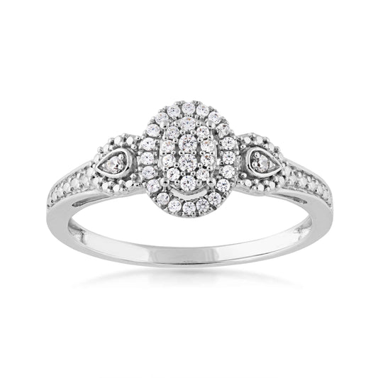 I Promise 1/6 ct. tw. Diamond Oval Vintage Inspired Cluster Promise Ring in 10K White Gold