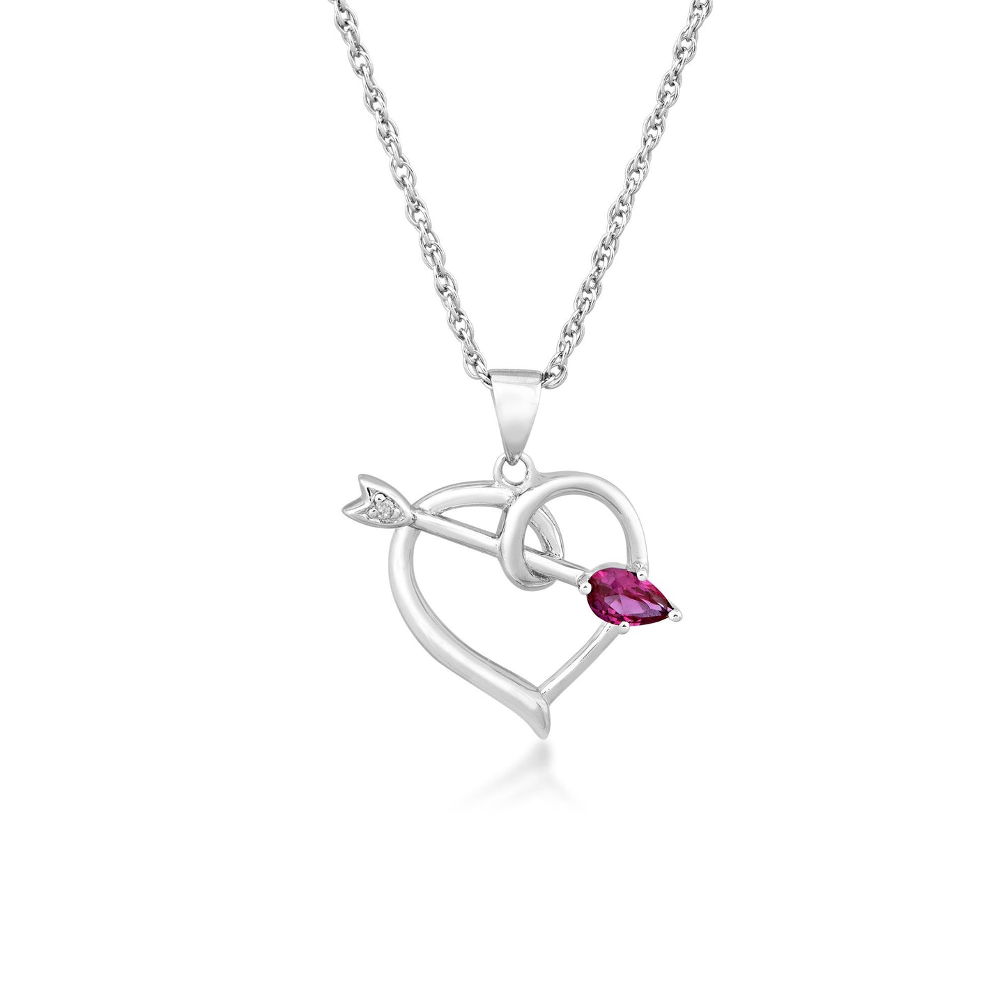 Genuine Pear Shaped Ruby Heart with Arrow Pendant in Sterling Silver