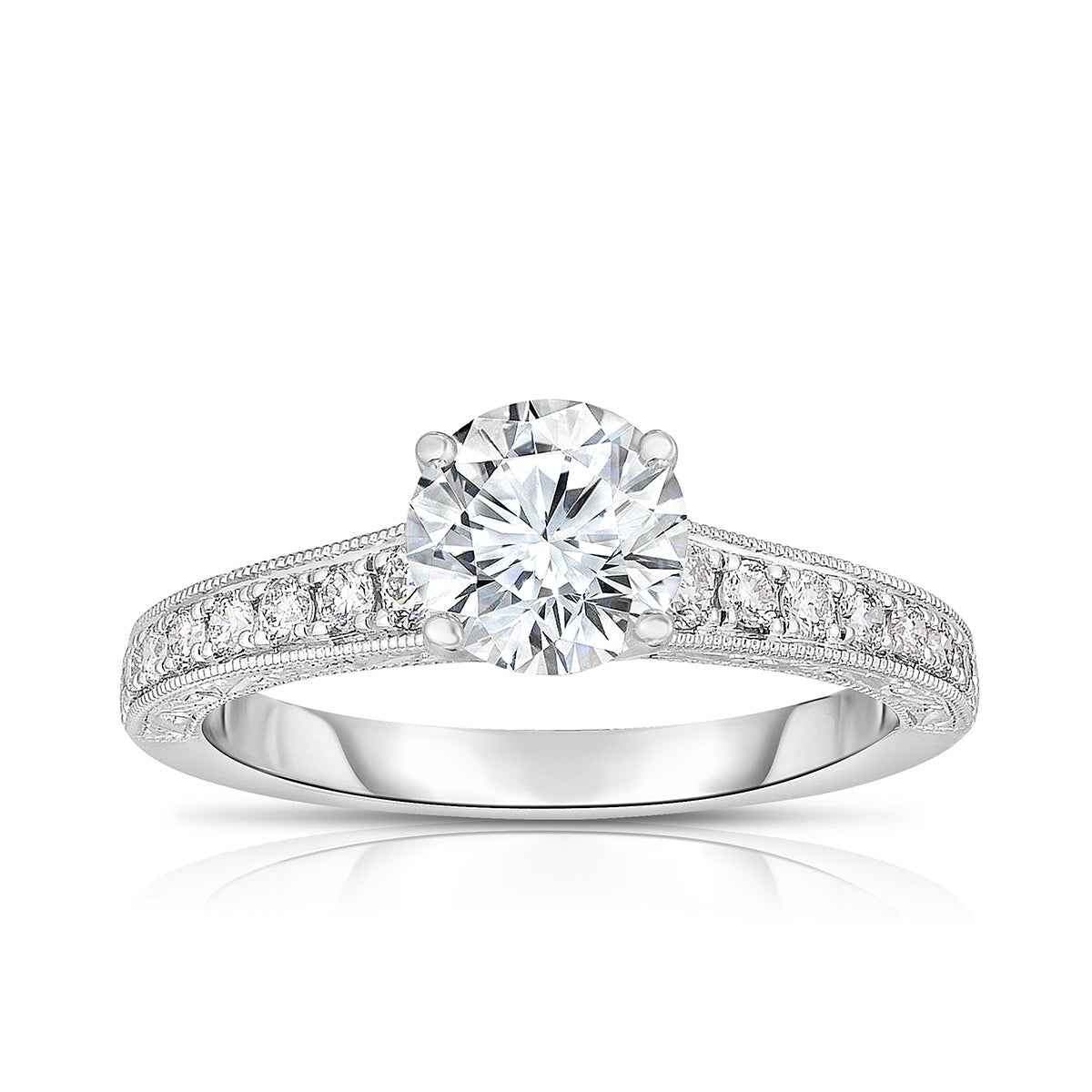 Brilliantly Yours 1 ct. tw. Round Brilliant Diamond Engagement Ring with Engraved Band in 14K White Gold