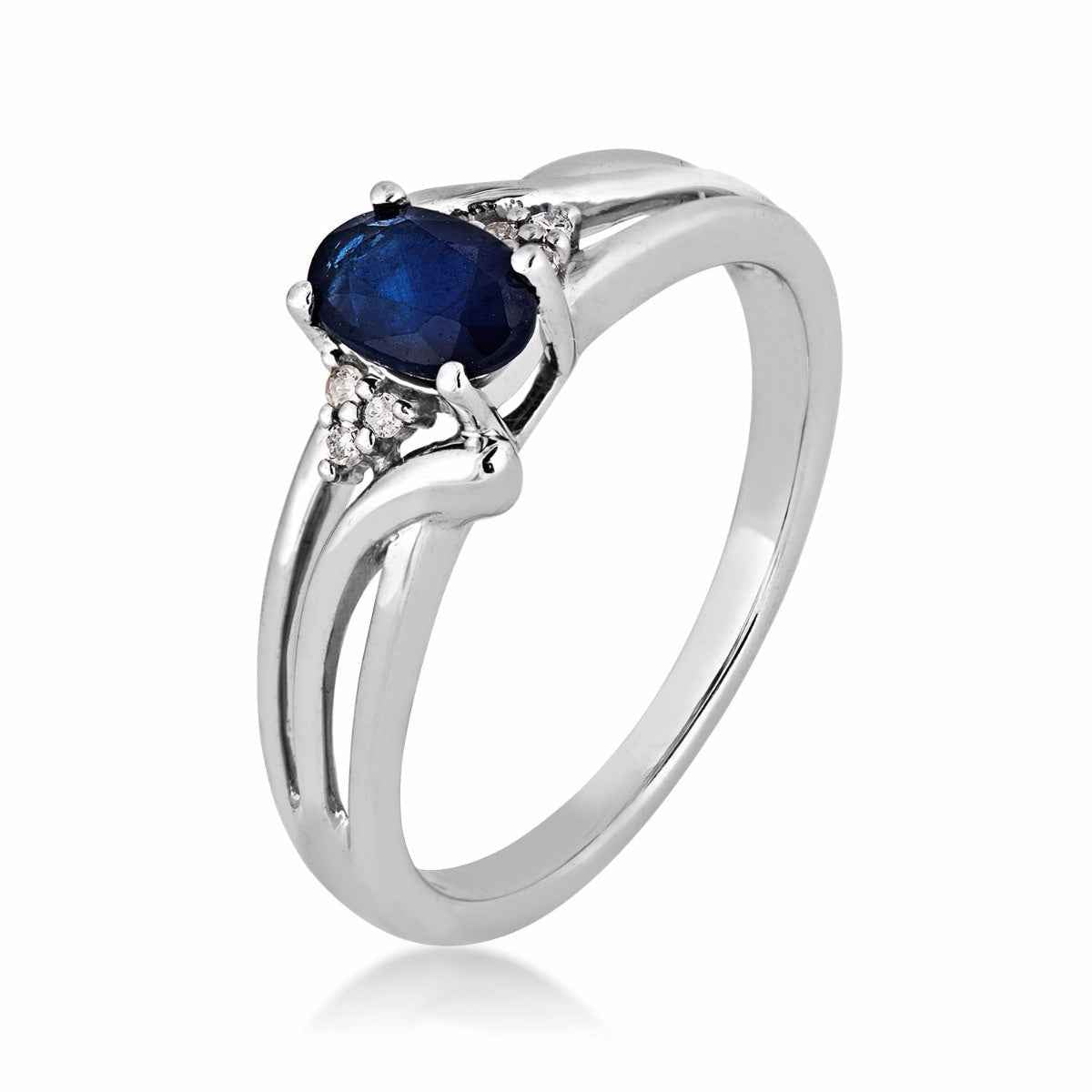Genuine Oval Sapphire & .035 ct. tw. Diamond Ring in 10K White Gold