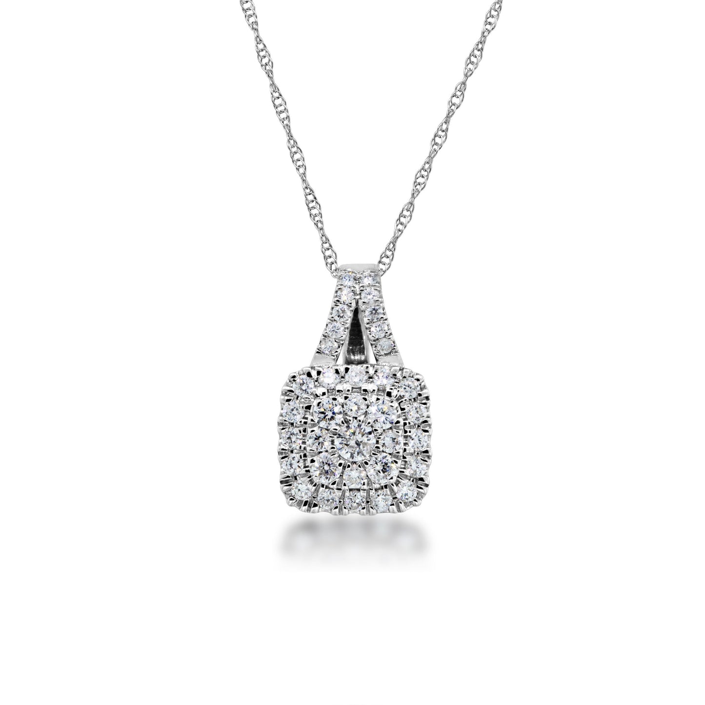 Fairytale Diamonds 1/2 ct. tw. Cushion Cluster Halo Diamond Pendant in 10K White Gold