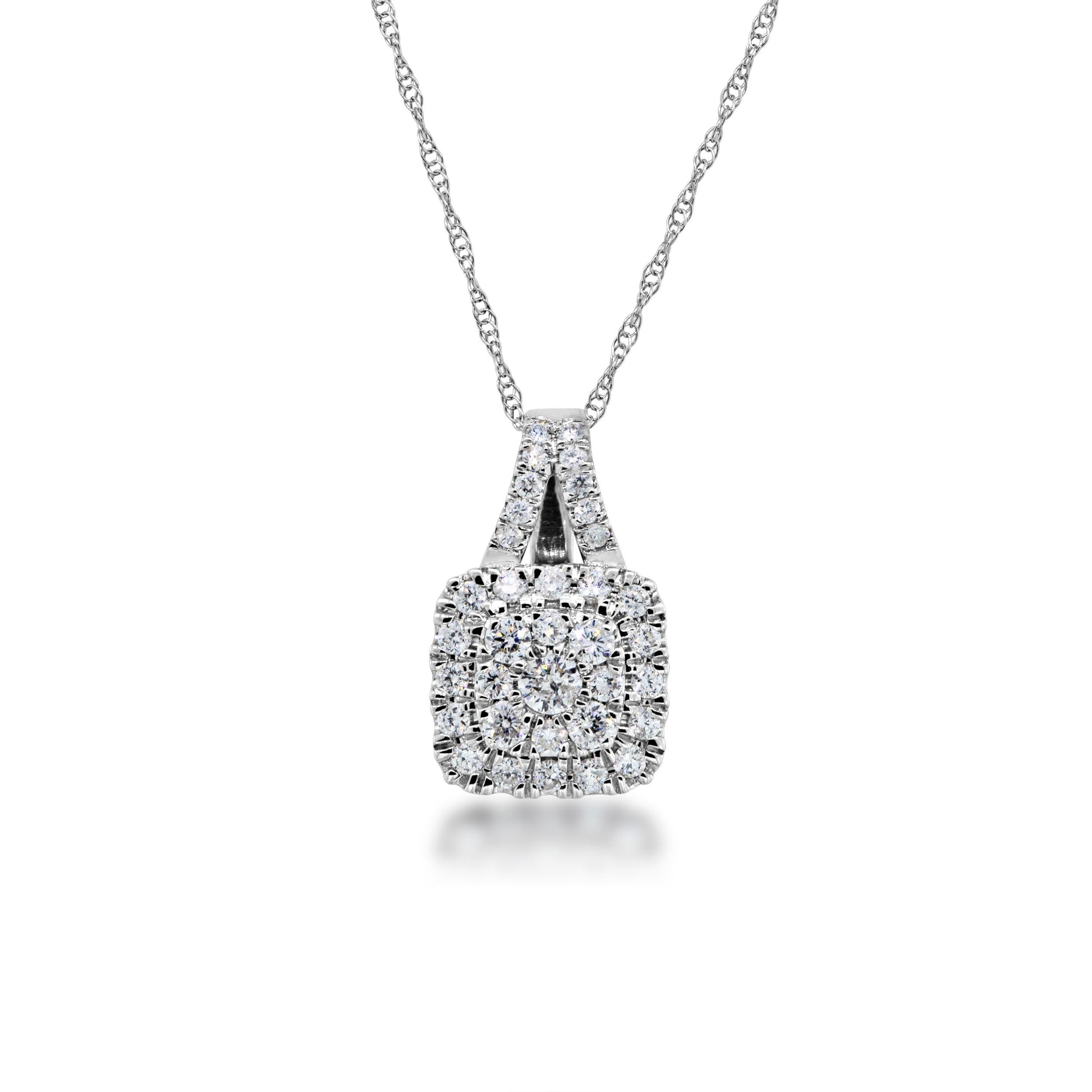 Fairytale Diamonds 1/2 ct. tw. Cushion Cluster Halo Diamond Pendant in 10K White Gold
