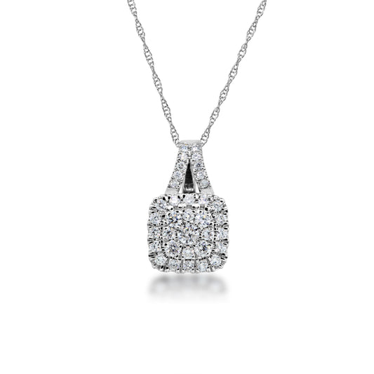 Fairytale Diamonds 1/2 ct. tw. Cushion Cluster Halo Diamond Pendant in 10K White Gold