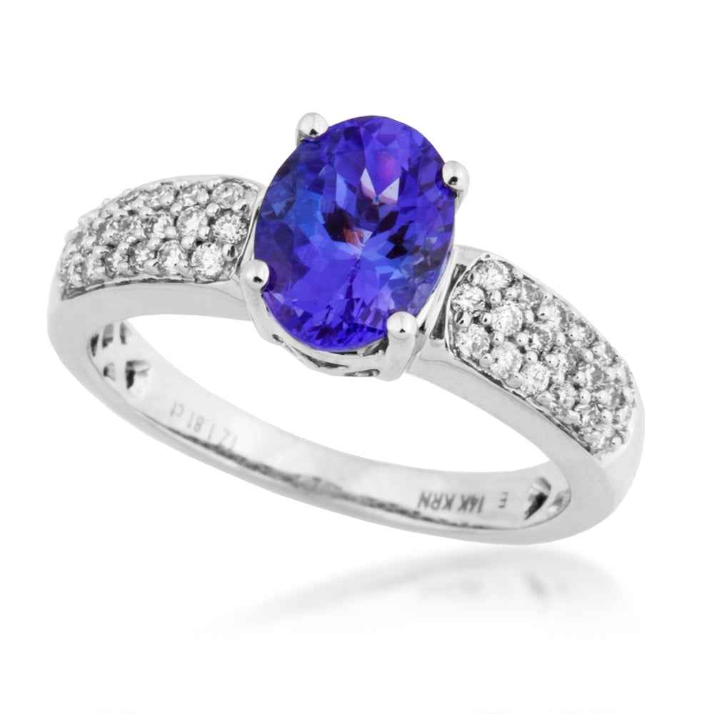 Ladies' Tanzanite and Diamond Ring in White Gold
