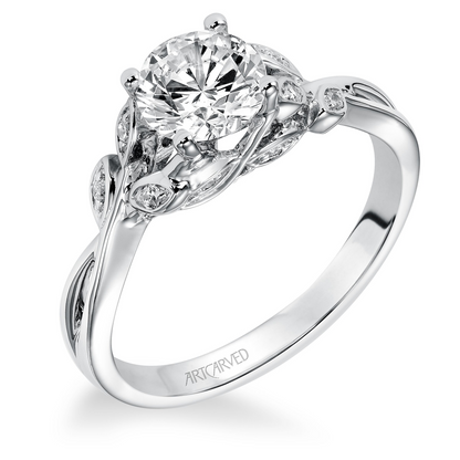 Artcarved Contemporary Diamond Accent Floral Semi-Mount Engagement Ring in 14K White Gold