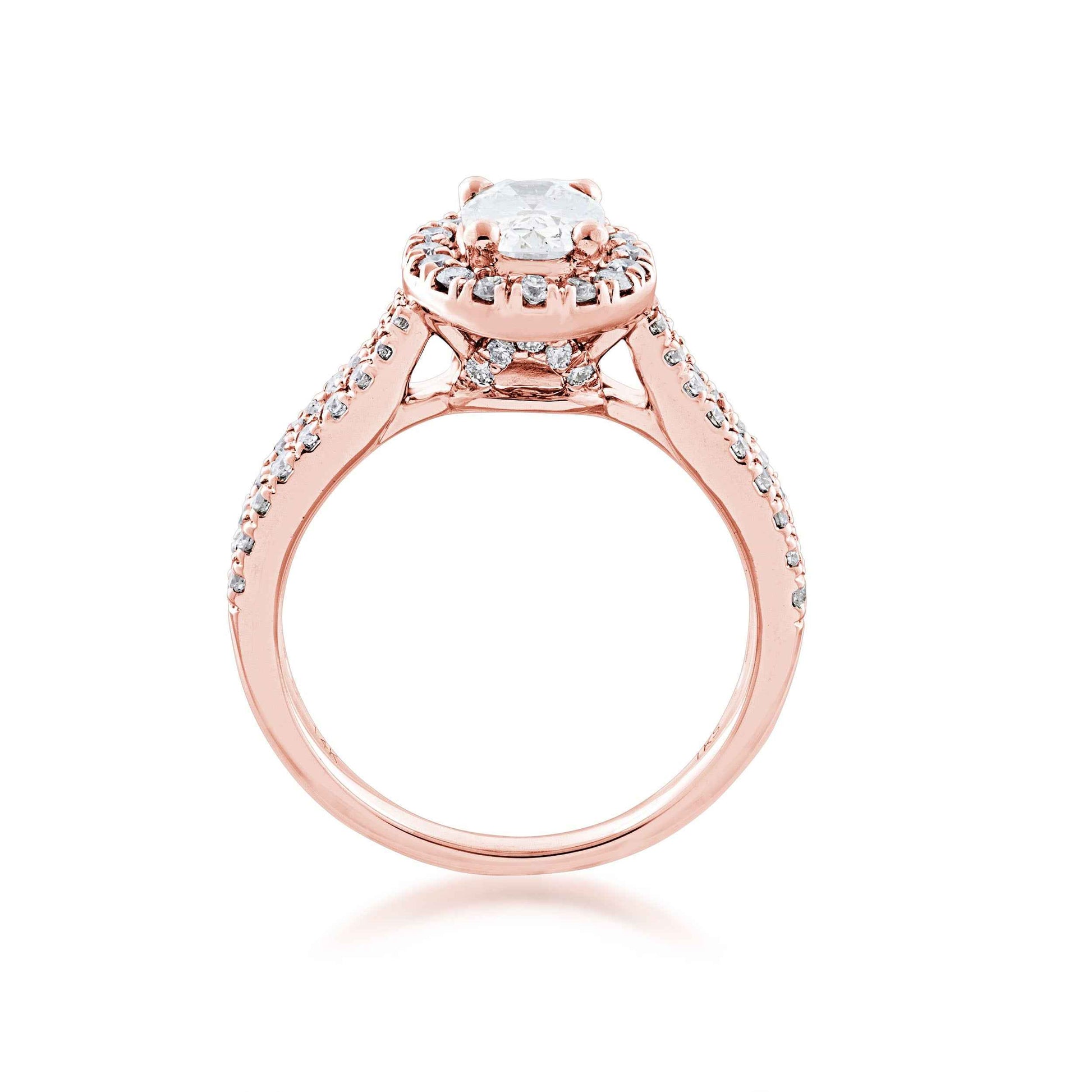 Noventa 1-1/2 ct. tw. Oval Halo Diamond Wedding Set with Cut-Out Accented Band in 14K Pink Gold side profile