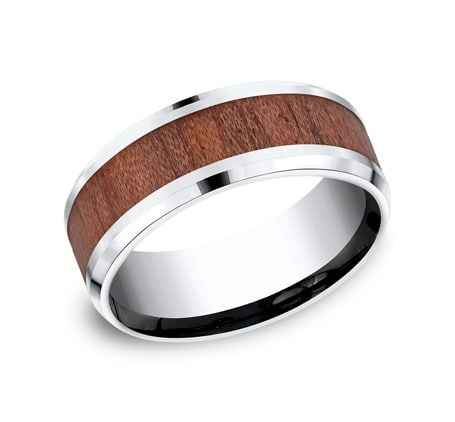 BENCHMARK Men's 8MM Chrome Cobalt Wedding Ring with Wood Inlay front view